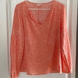 Gap paisley long sleeve bohemian blouse, peach/white, lightweight, medium